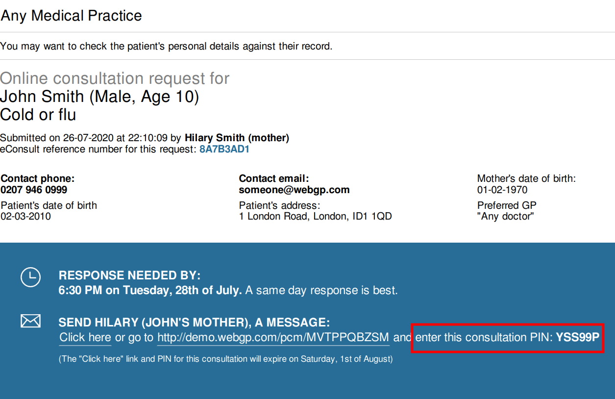 Send message to patient